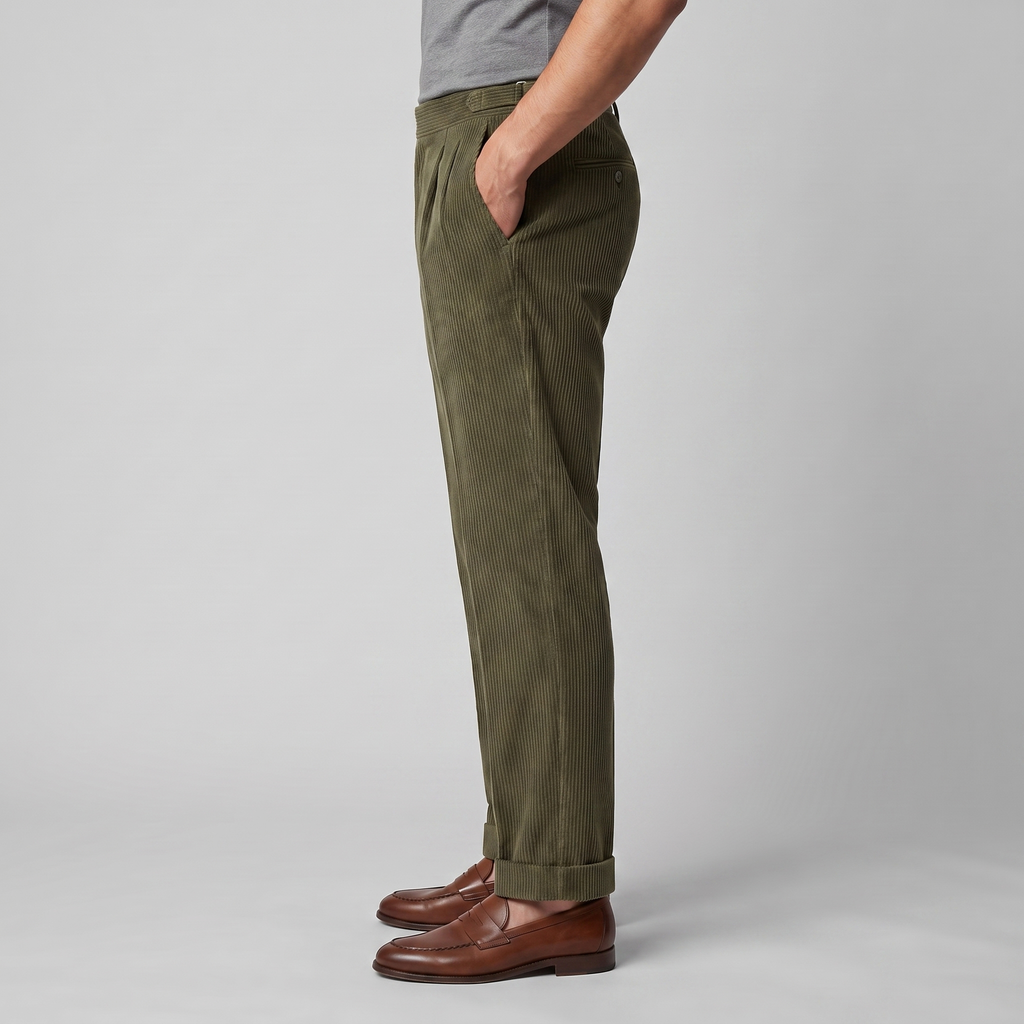 Men's Pleated Corduroy Trousers