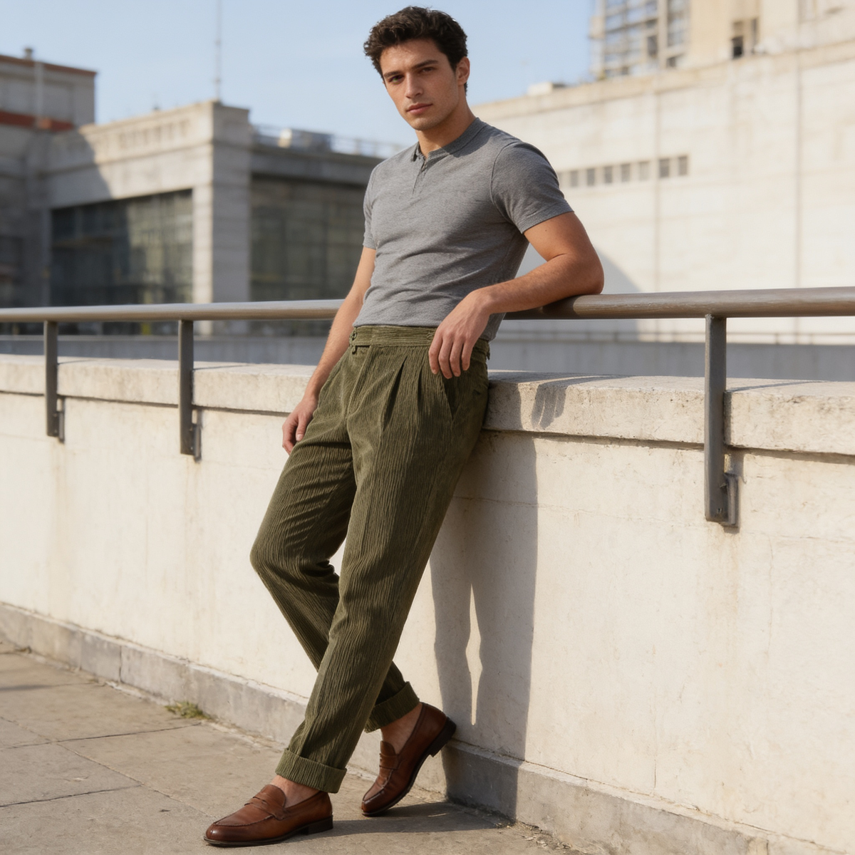 Men's Pleated Corduroy Trousers