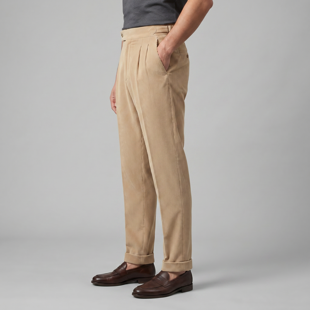 Men's Pleated Corduroy Trousers