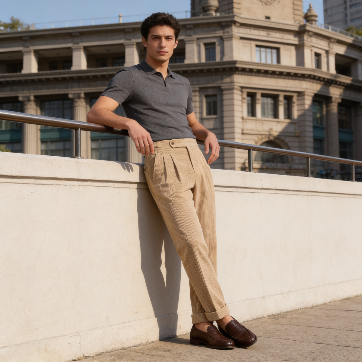 Men's Pleated Corduroy Trousers