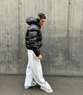 Men's Glossy Puffer Jacket with Hood