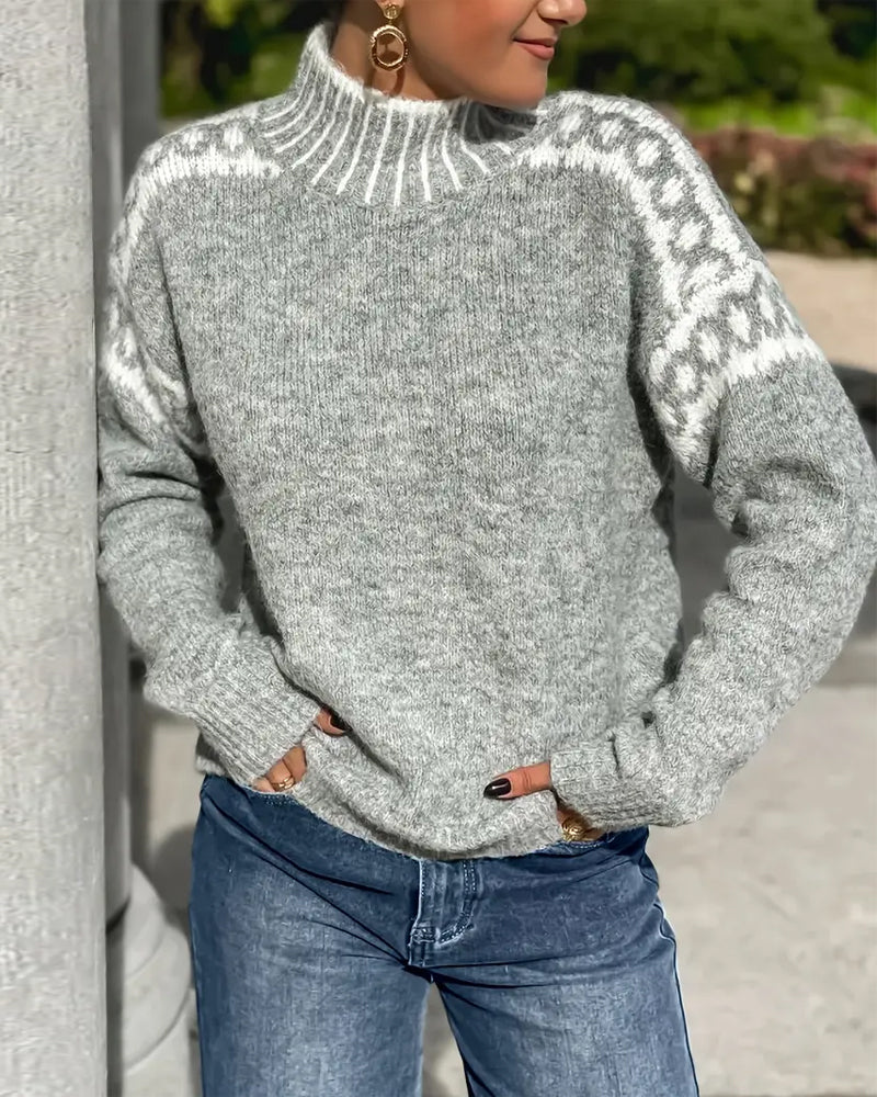 Women's Jacquard Mock-Neck Knit Sweater