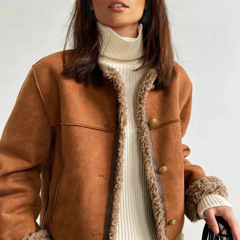 Women's Faux Suede Shearling Jacket