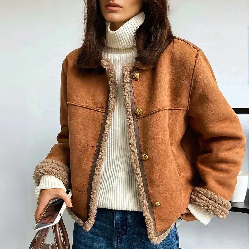 Women's Faux Suede Shearling Jacket