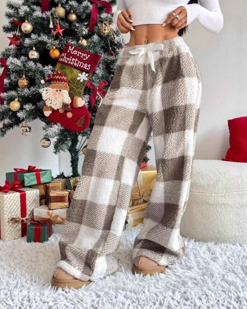 Women's Plaid Wide-Leg Lounge Pants