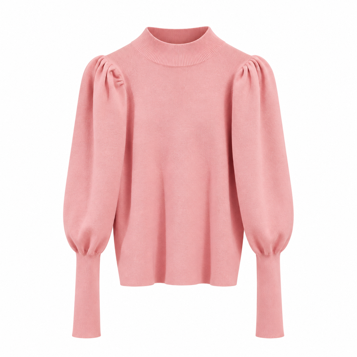 Women's Ribbed Mock Neck Sweater with Puff Sleeves