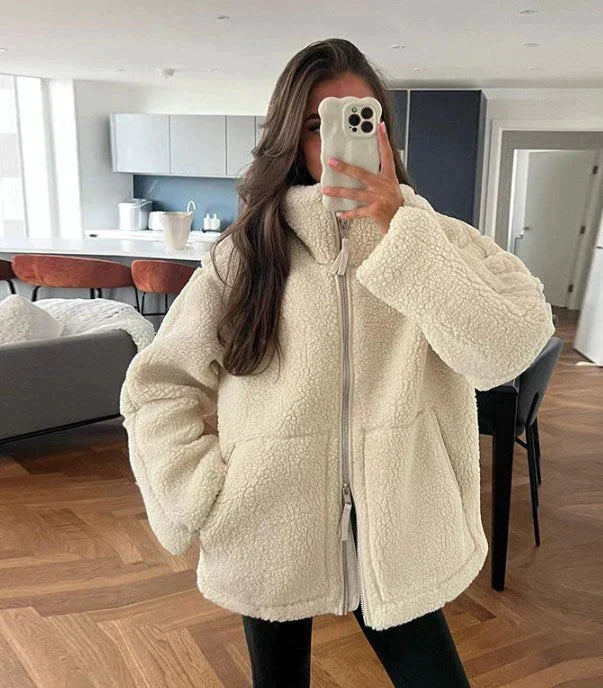 Women's Oversized Teddy Fleece Zip Jacket