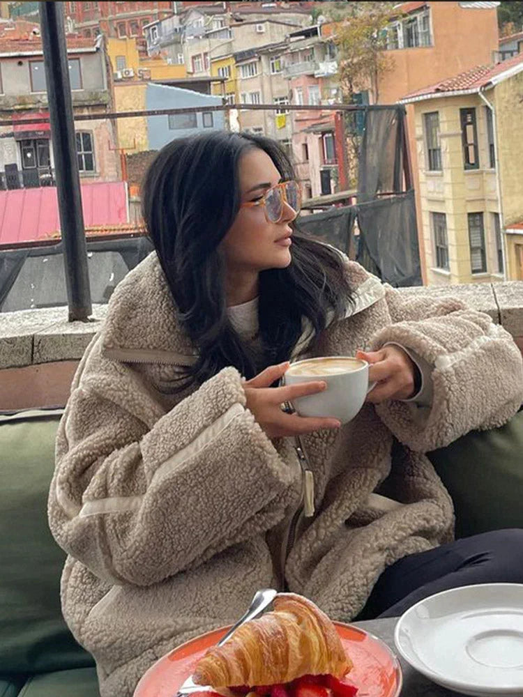 Women's Oversized Teddy Fleece Zip Jacket