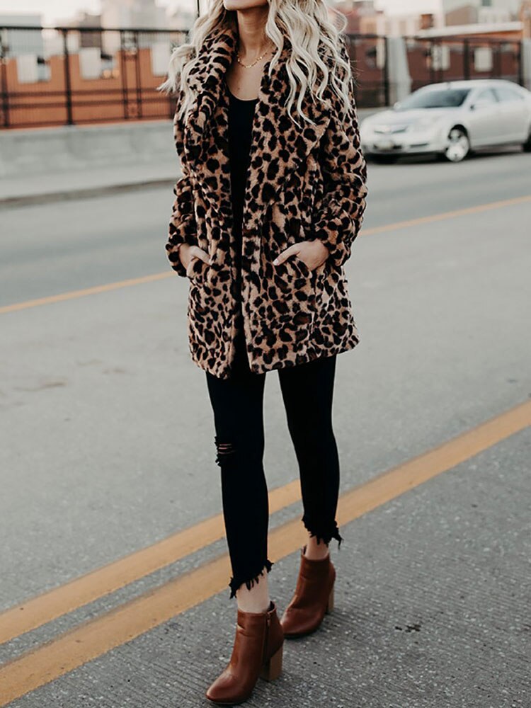 Women's Leopard Print Faux Fur Coat
