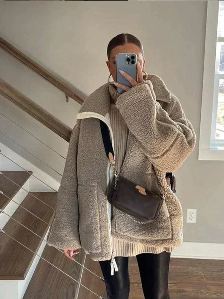 Women's Oversized Teddy Fleece Zip Jacket