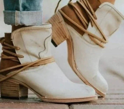 Women's Wrap-Tie Block Heel Ankle Boots