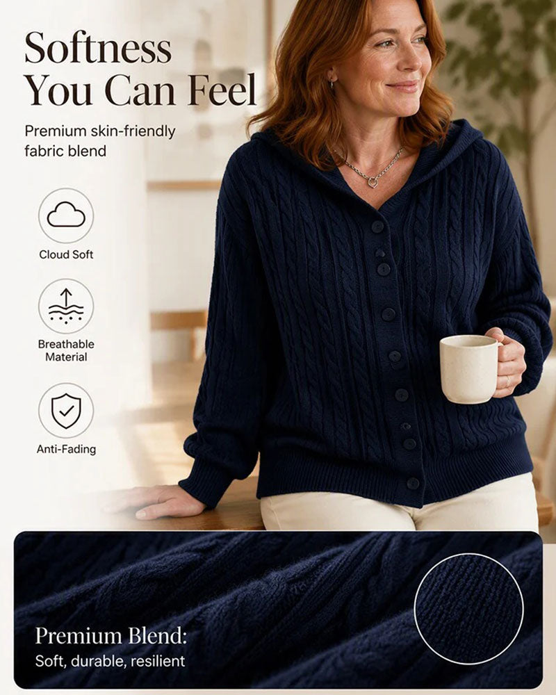 Women's Cable Knit Hooded Cardigan