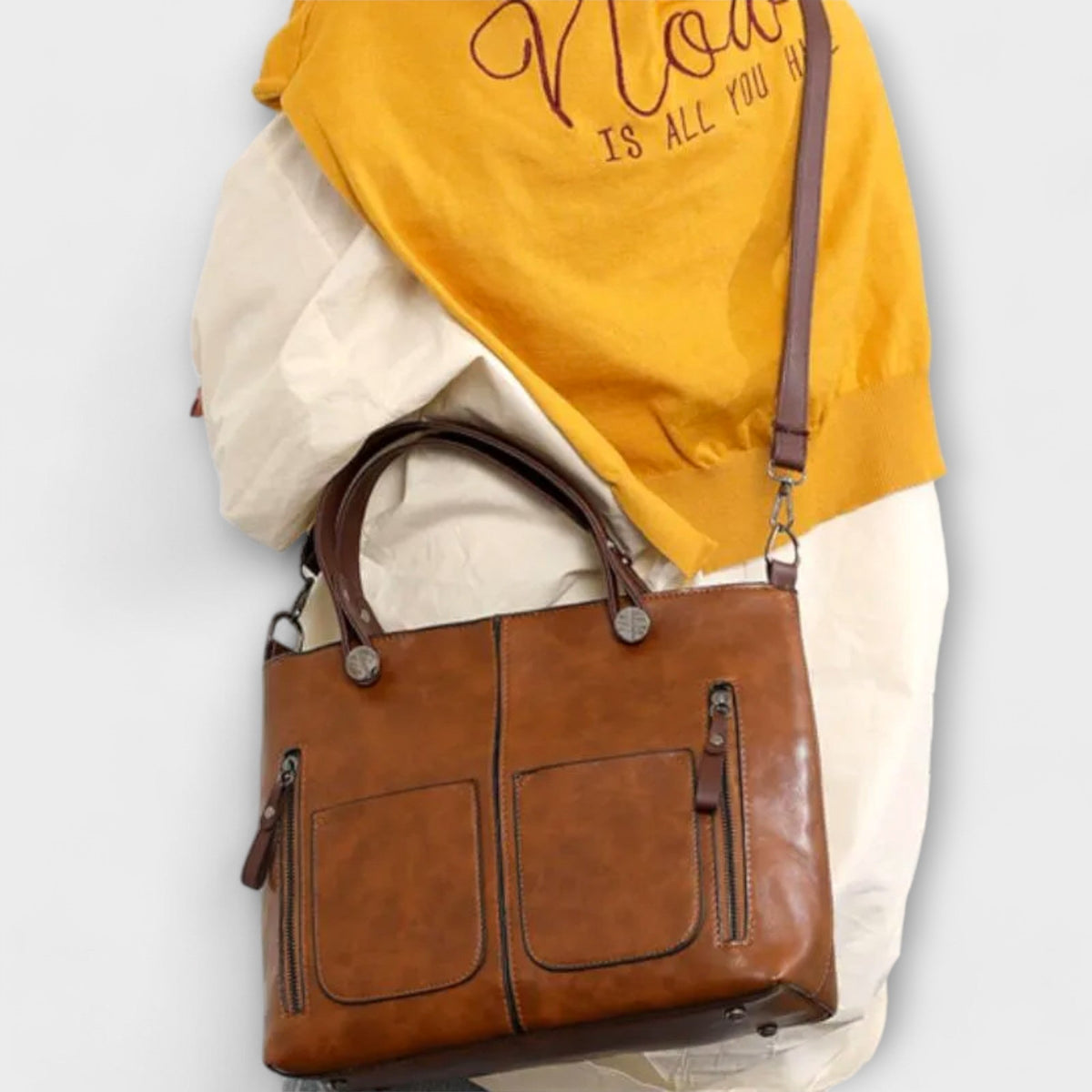 Women's Multi-Pocket Vintage Faux Leather Tote Bag