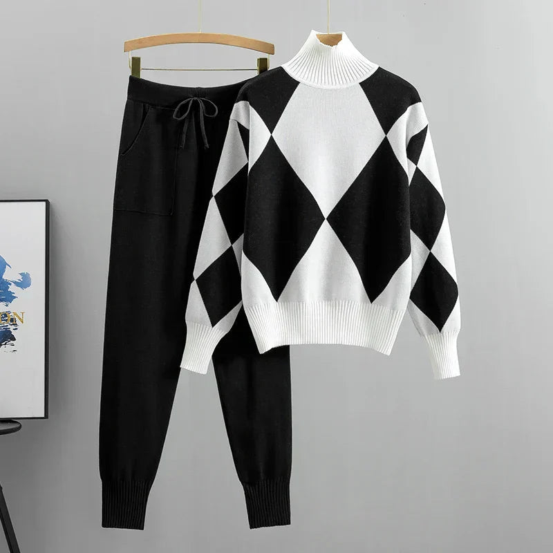 Women's Argyle Knit Sweater & Pants Set