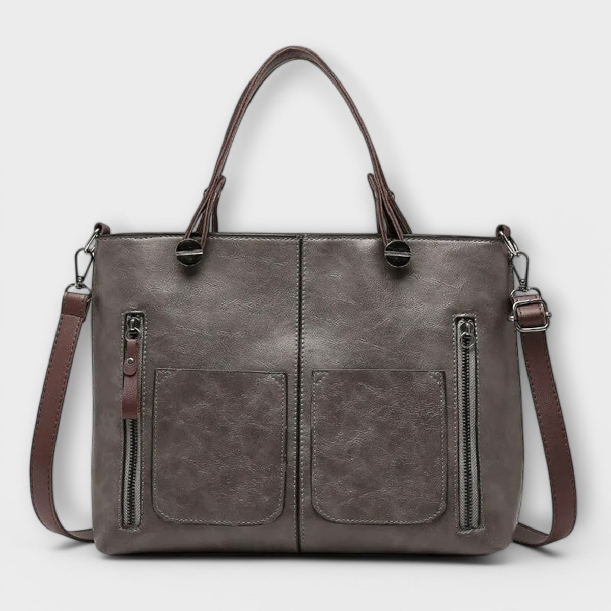 Women's Multi-Pocket Vintage Faux Leather Tote Bag