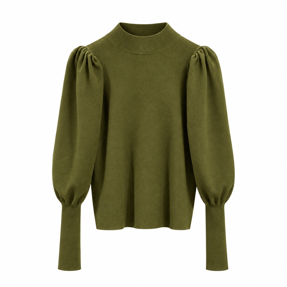 Women's Ribbed Mock Neck Sweater with Puff Sleeves