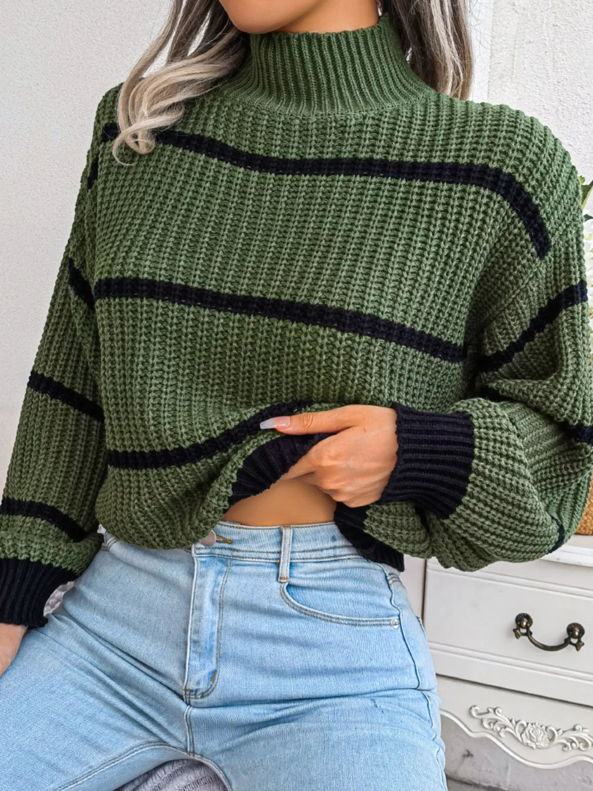 Women's Striped Mock Neck Sweater