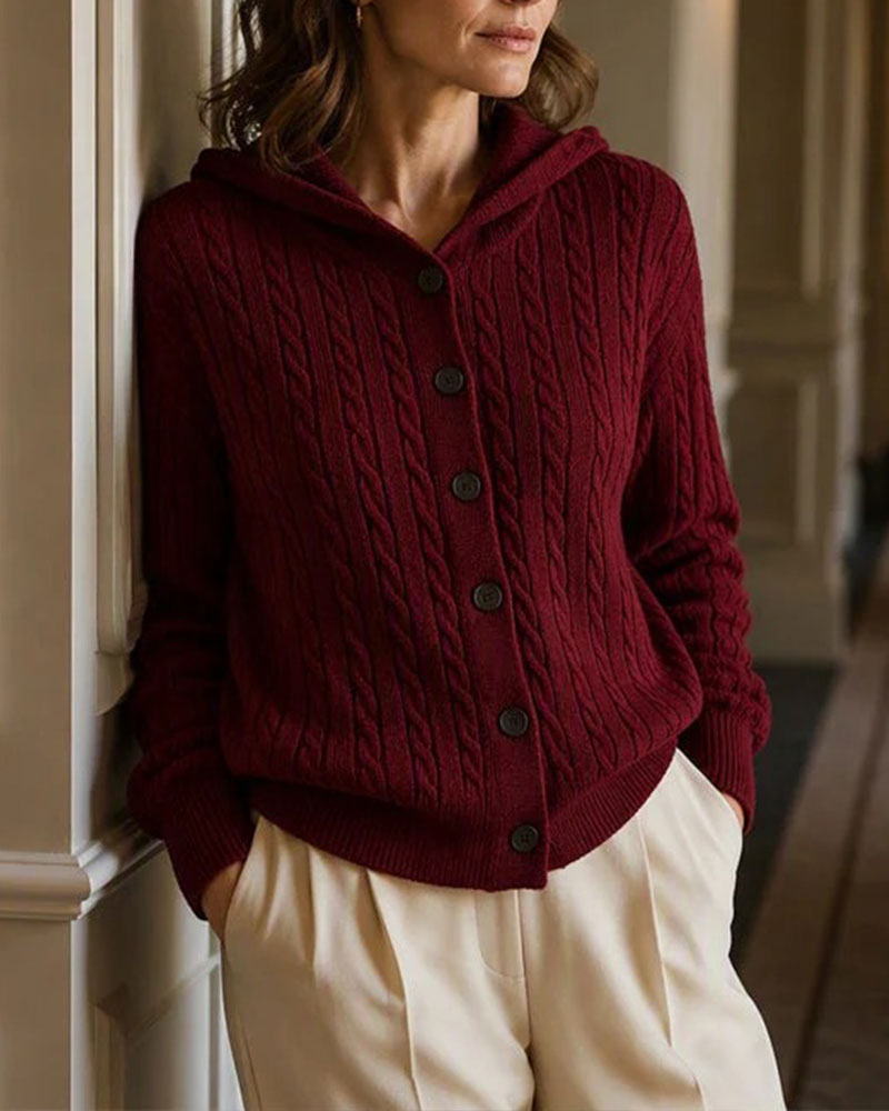 Women's Cable Knit Hooded Cardigan