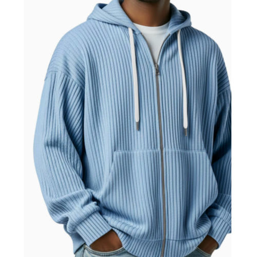 Men's Chunky Knit Hooded Zip-Up Cardigan