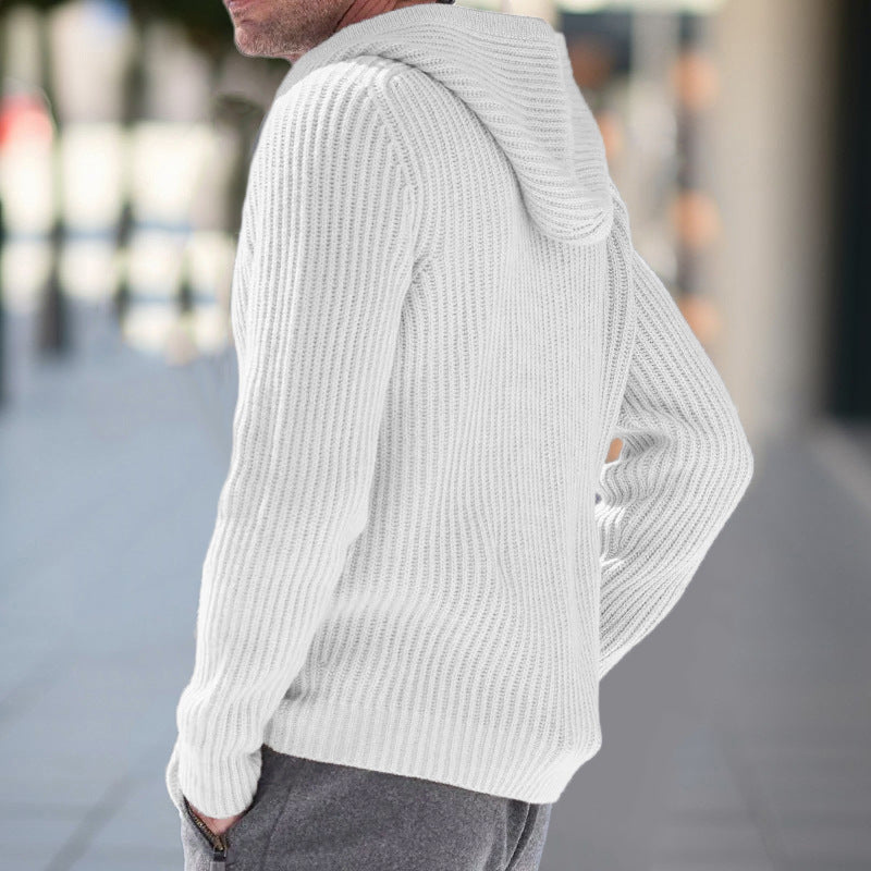 Men's Chunky Knit Hooded Zip-Up Cardigan