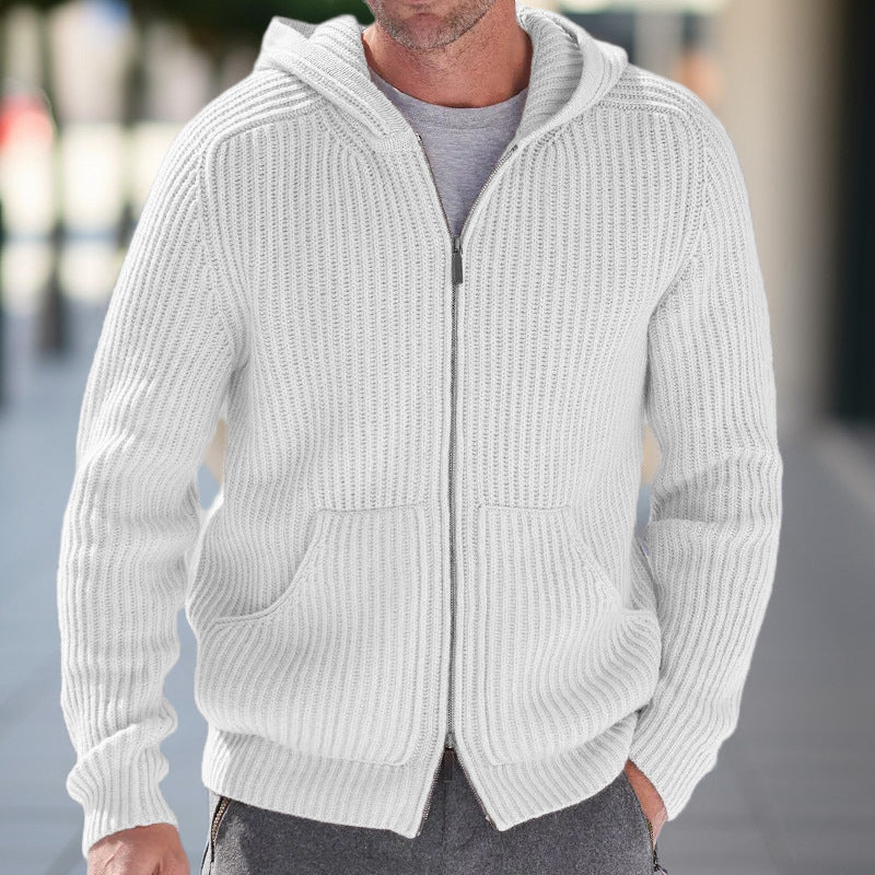 Men's Chunky Knit Hooded Zip-Up Cardigan