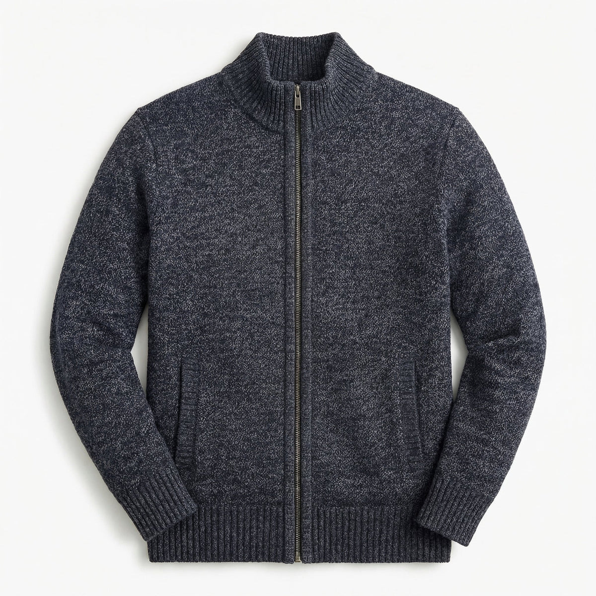 Men's Full-Zip Knit Cardigan with Stand Collar