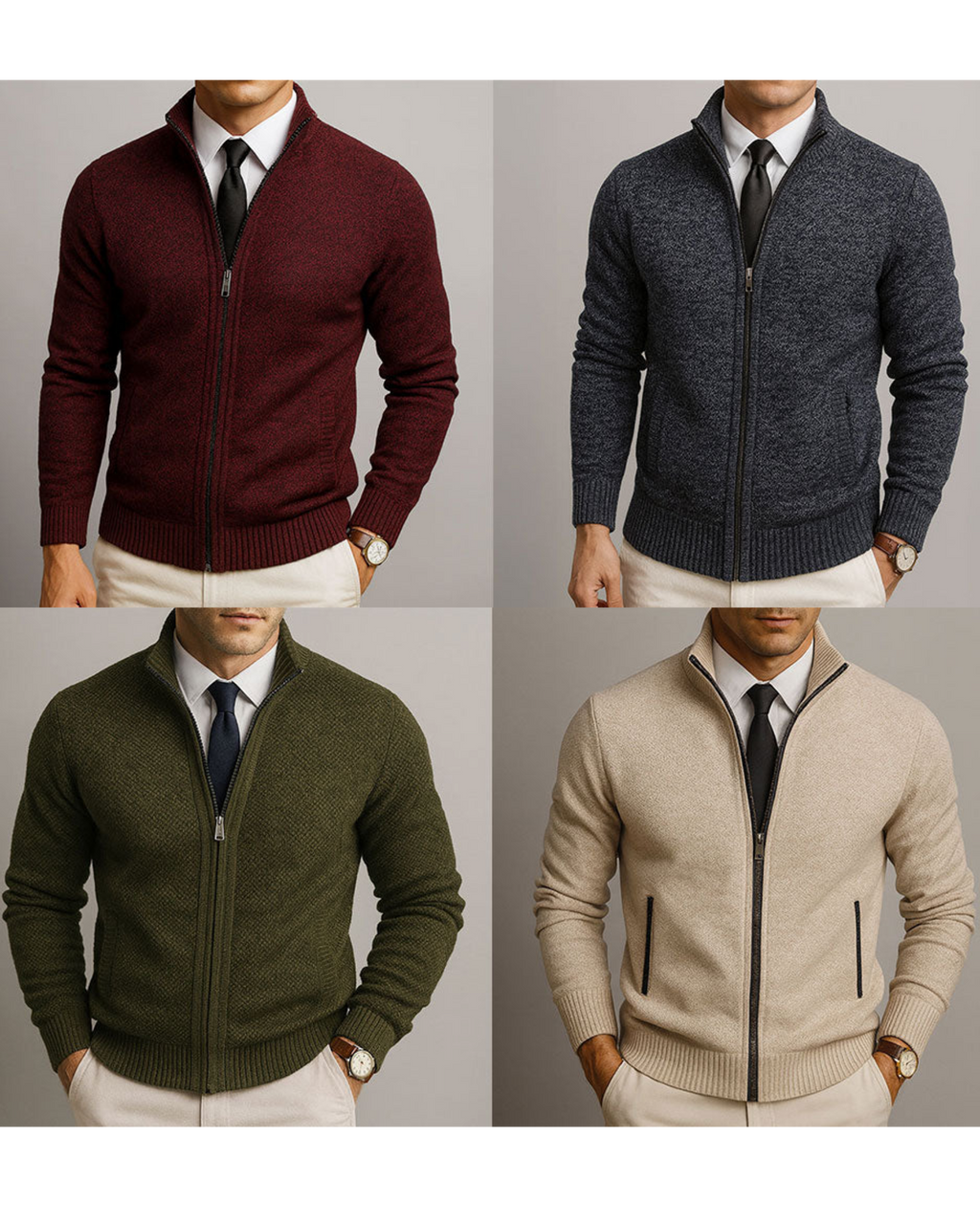 Men's Full-Zip Knit Cardigan with Stand Collar