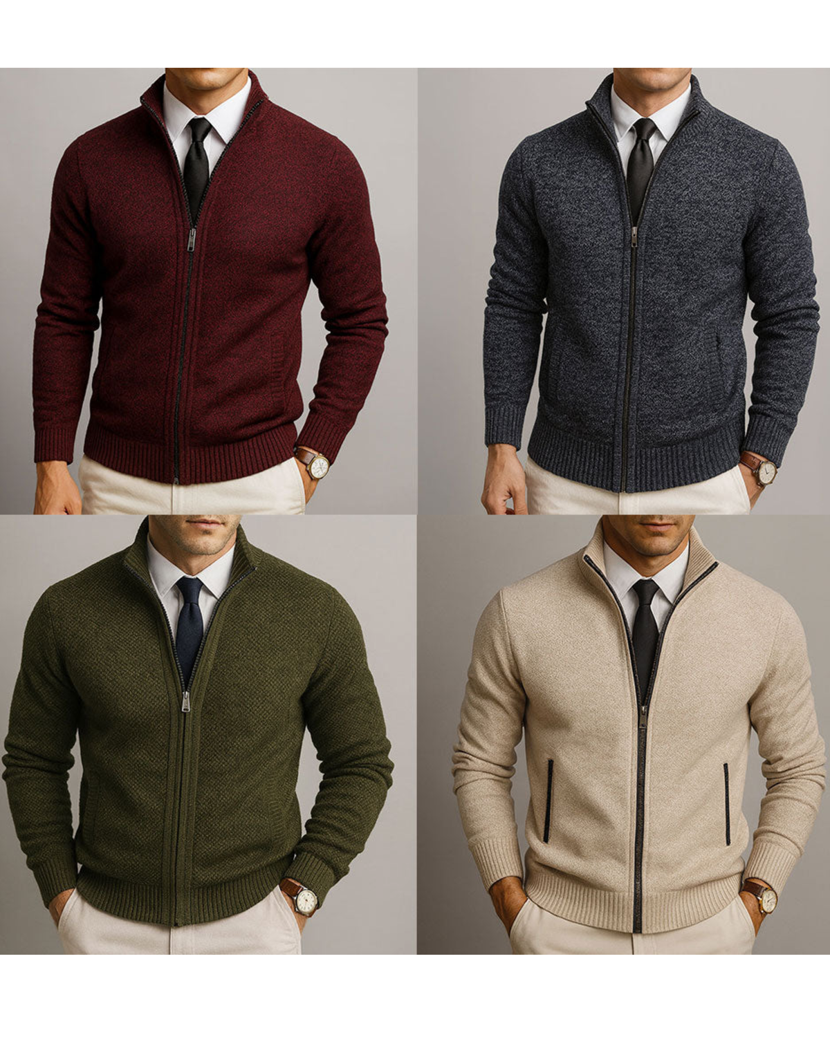 Men's Full-Zip Knit Cardigan with Stand Collar