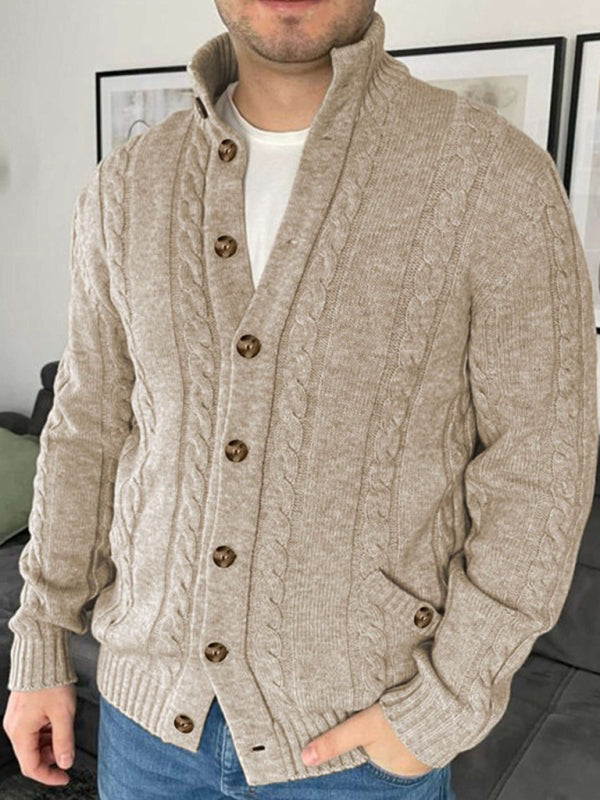 Men's Cable Knit Stand Collar Cardigan