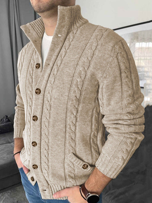 Men's Cable Knit Stand Collar Cardigan