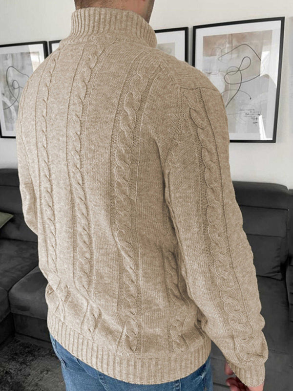 Men's Cable Knit Stand Collar Cardigan
