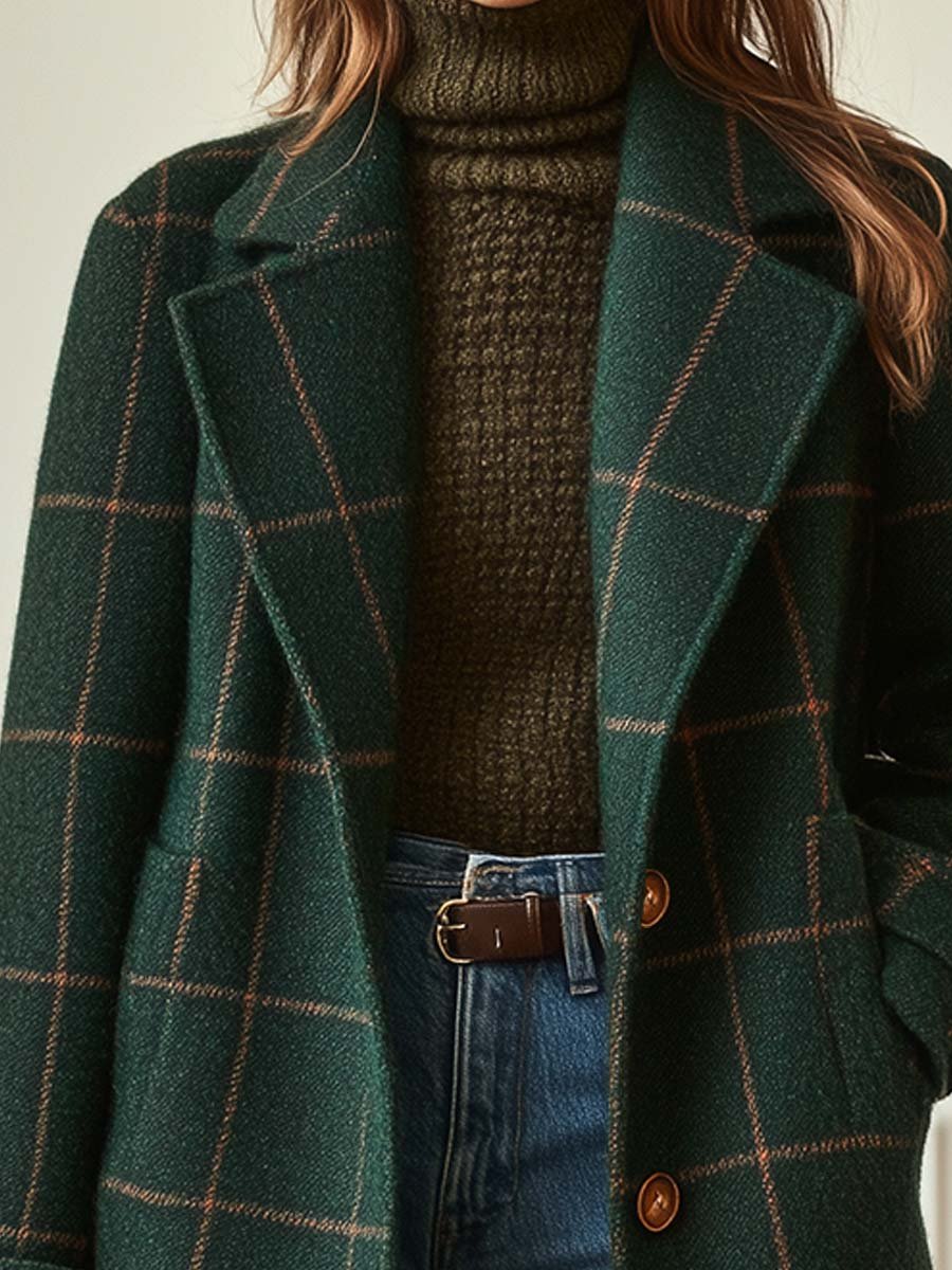 Women's Plaid Wool-Blend Coat
