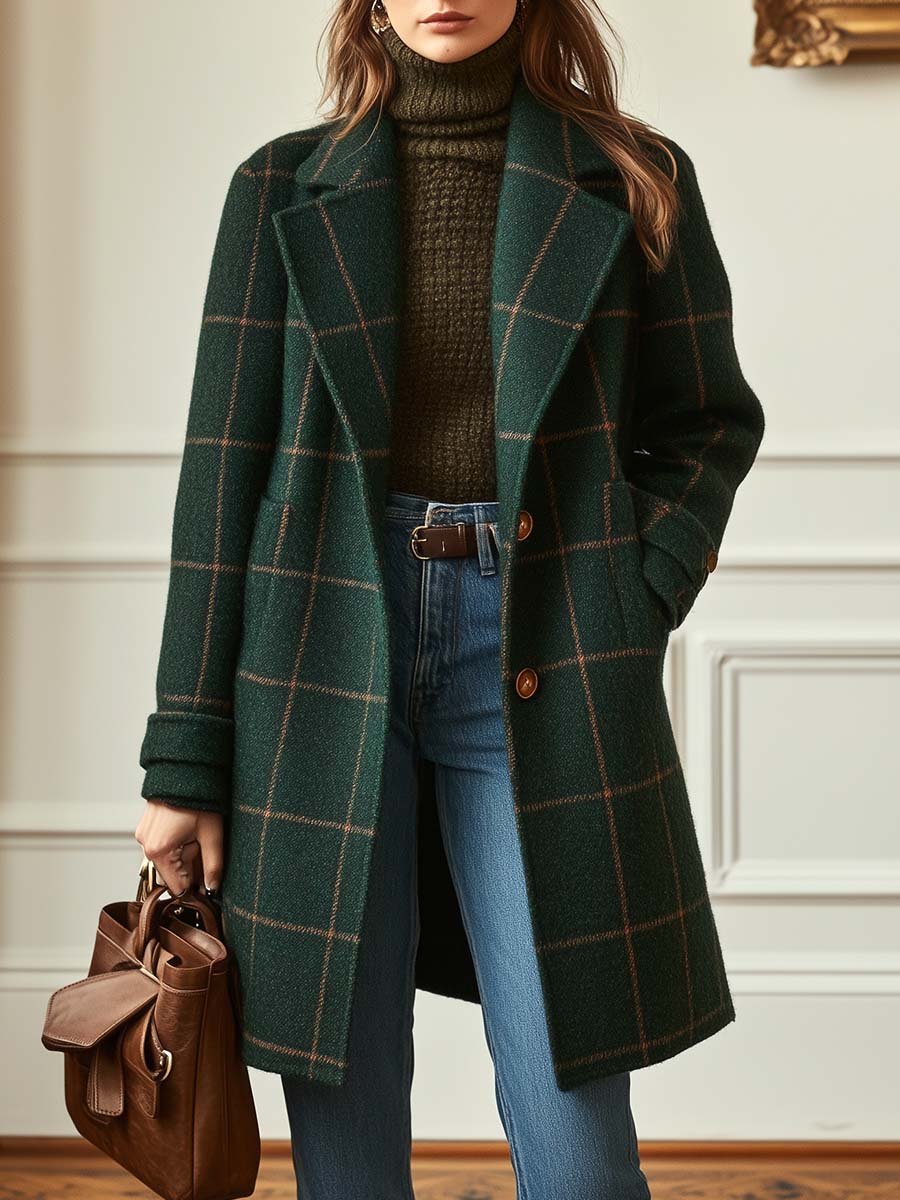 Women's Plaid Wool-Blend Coat