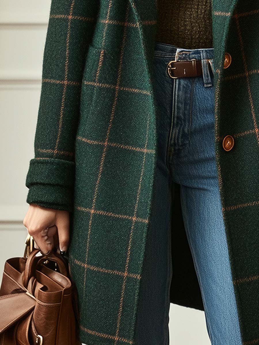 Women's Plaid Wool-Blend Coat