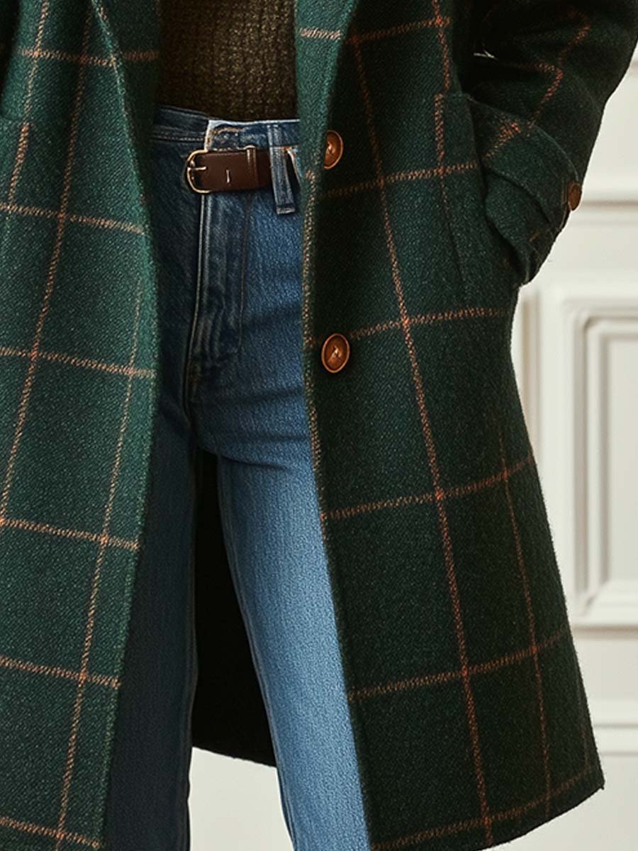 Women's Plaid Wool-Blend Coat
