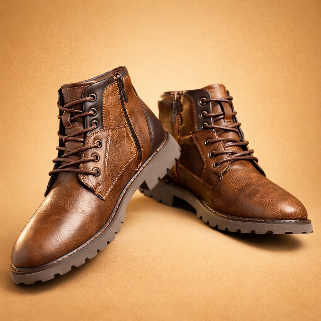 Men's Lace-Up Block Heel Ankle Boots