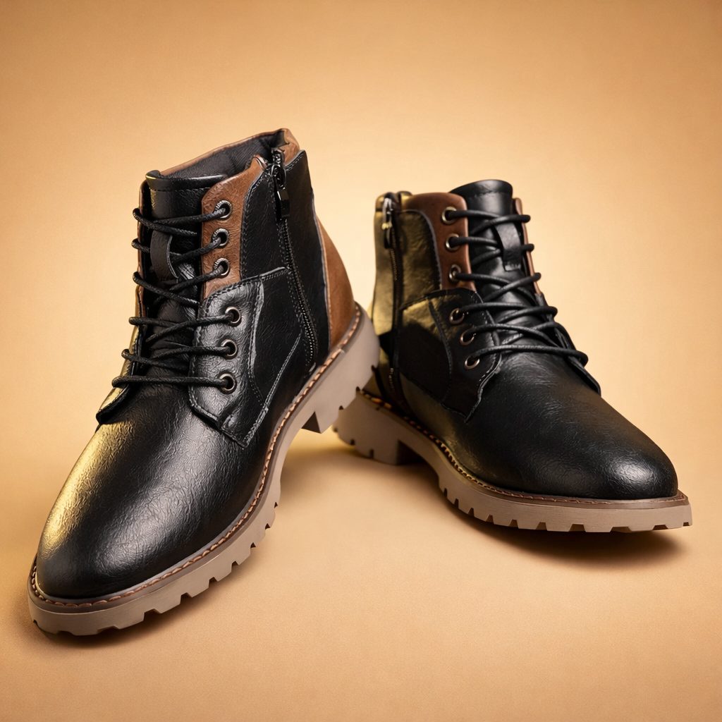 Men's Lace-Up Block Heel Ankle Boots