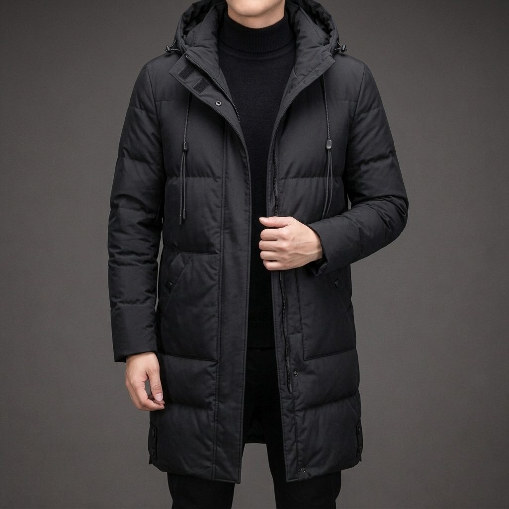 Men's Long Hooded Quilted Puffer Coat
