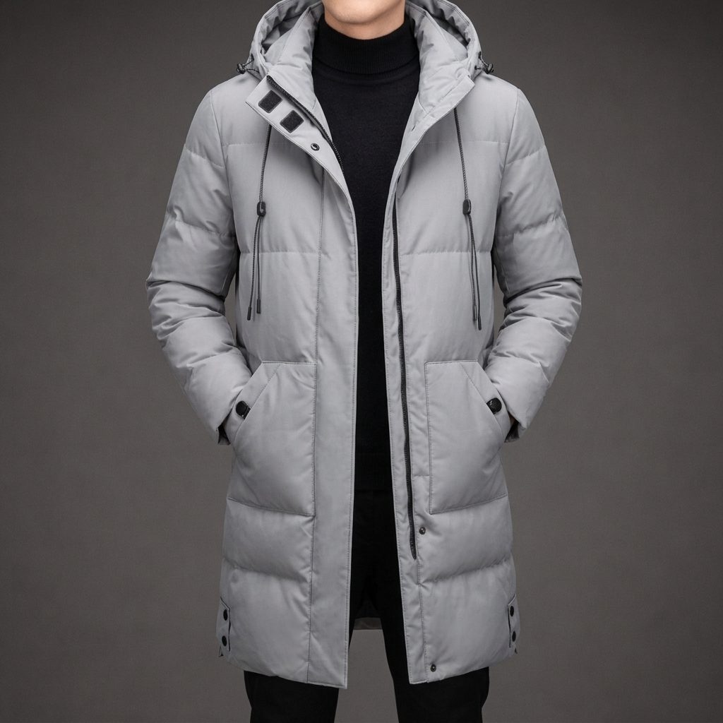 Men's Long Hooded Quilted Puffer Coat