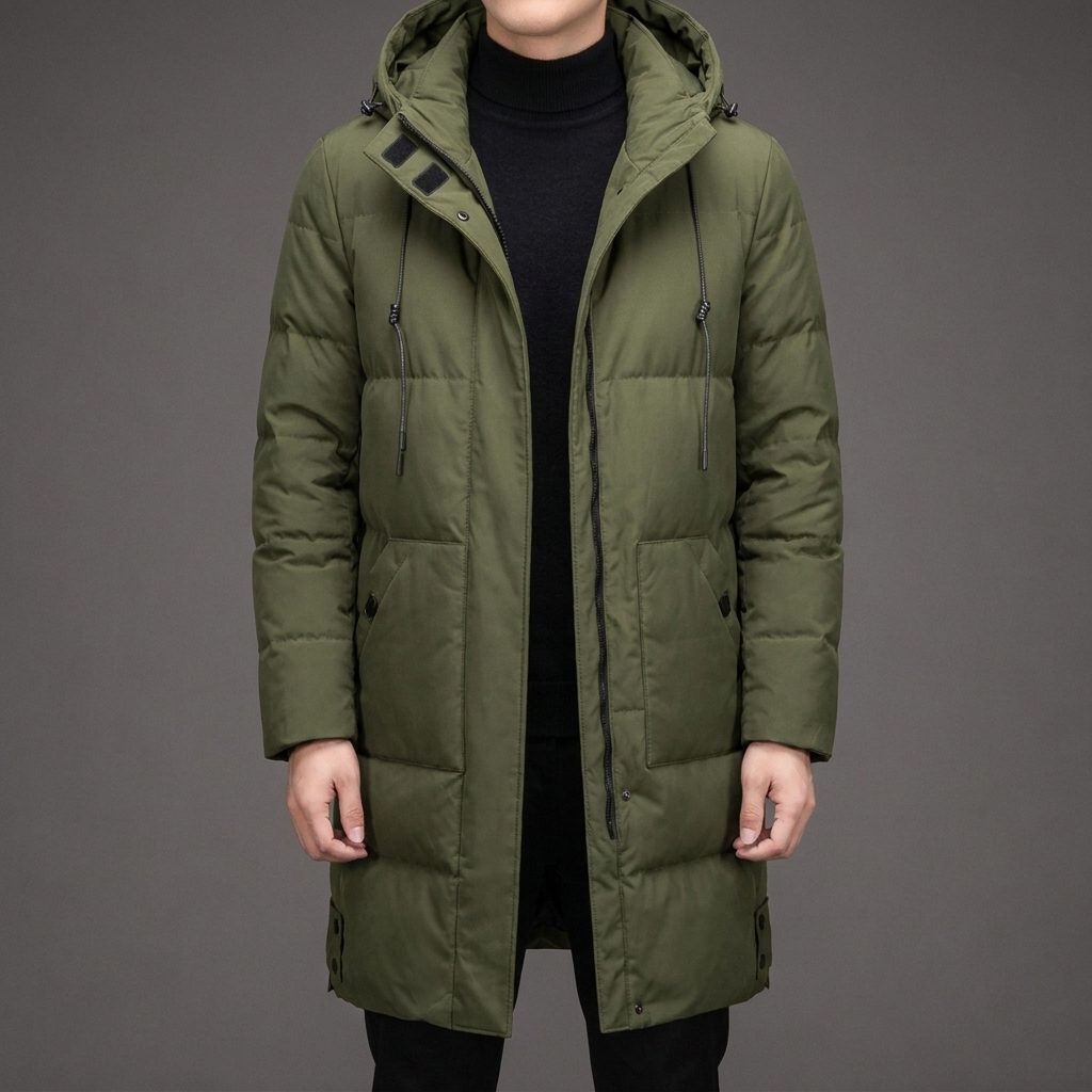 Men's Long Hooded Quilted Puffer Coat