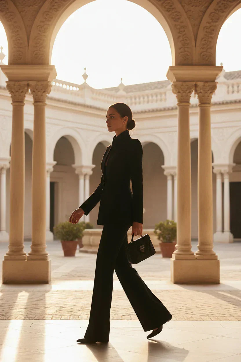 Women's Stand-Collar Blazer & Flare Pants Suit