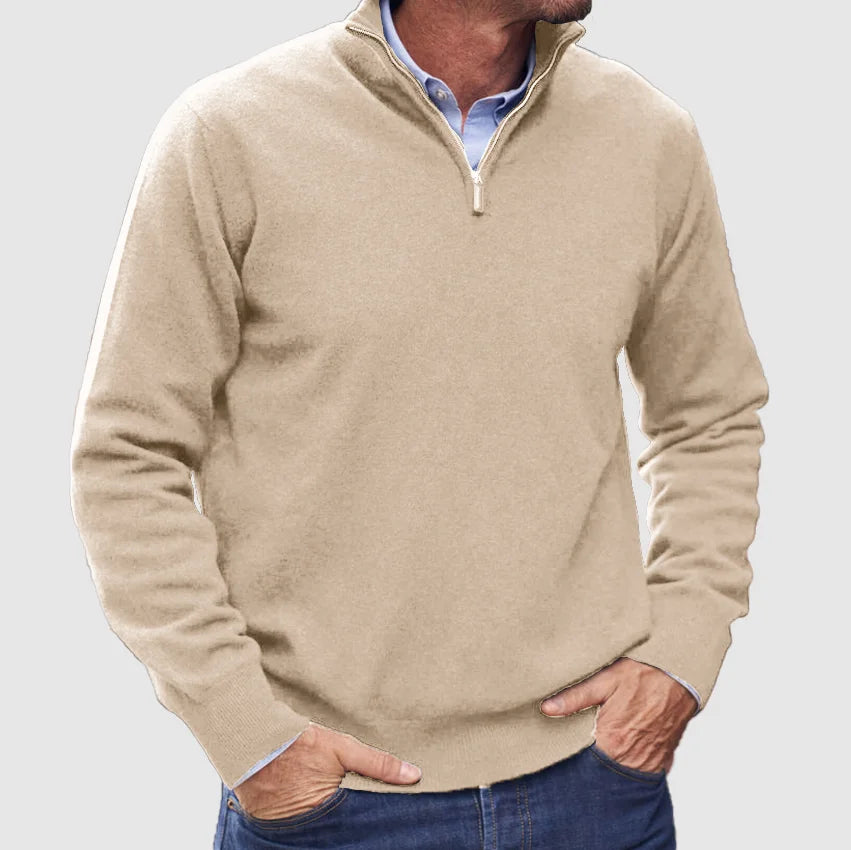 Men's Quarter-Zip Knit Sweater with Stand Collar