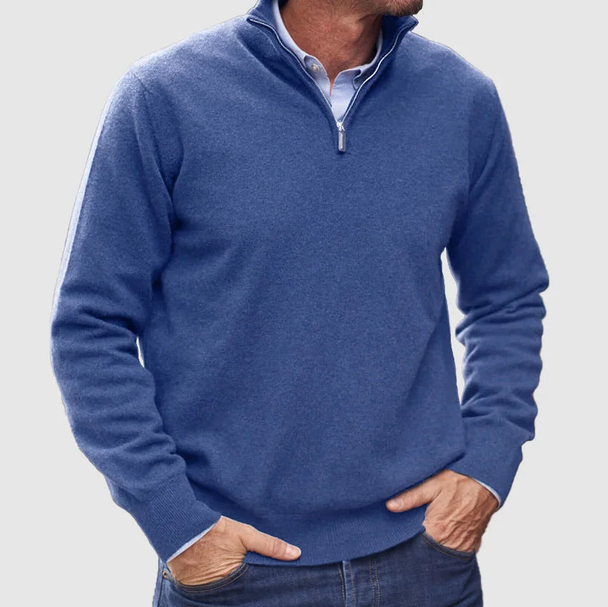 Men's Quarter-Zip Knit Sweater with Stand Collar