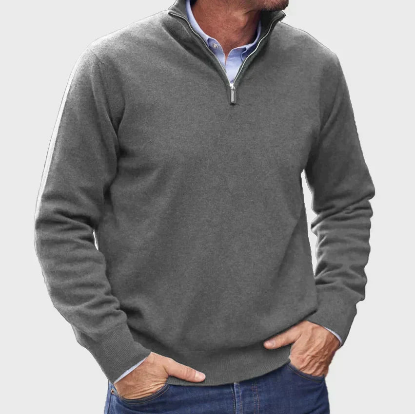 Men's Quarter-Zip Knit Sweater with Stand Collar