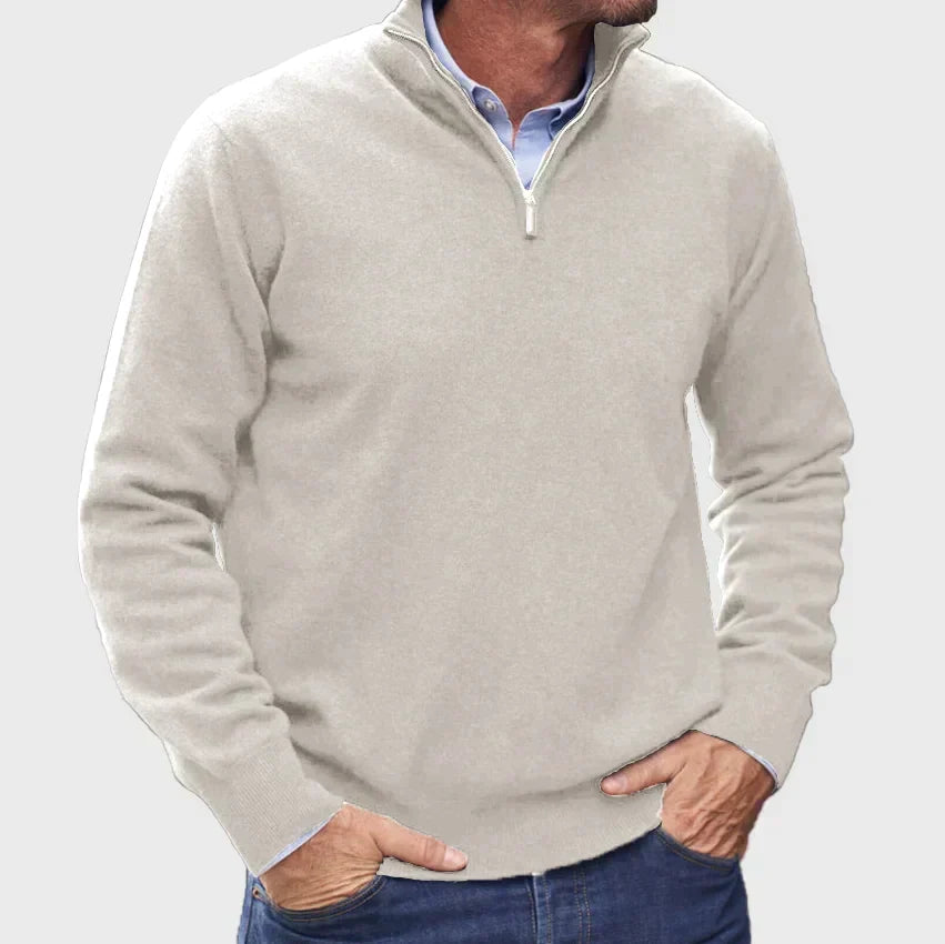 Men's Quarter-Zip Knit Sweater with Stand Collar