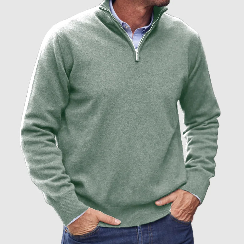 Men's Quarter-Zip Knit Sweater with Stand Collar