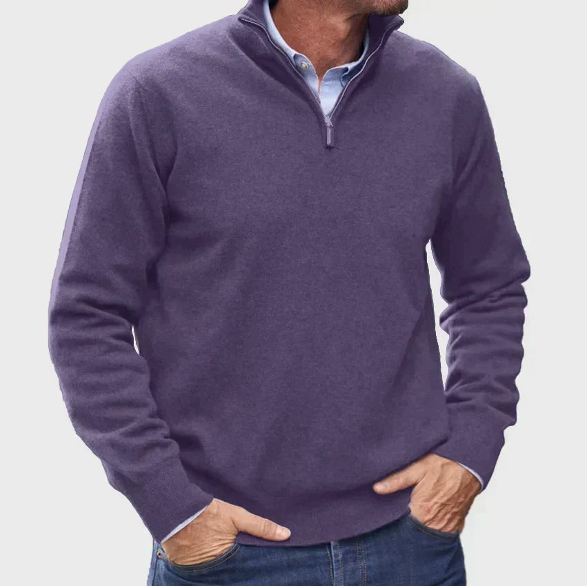 Men's Quarter-Zip Knit Sweater with Stand Collar
