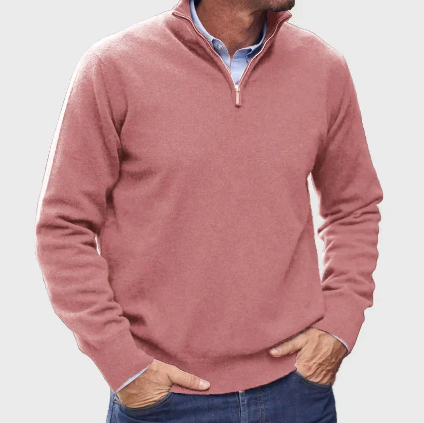 Men's Quarter-Zip Knit Sweater with Stand Collar
