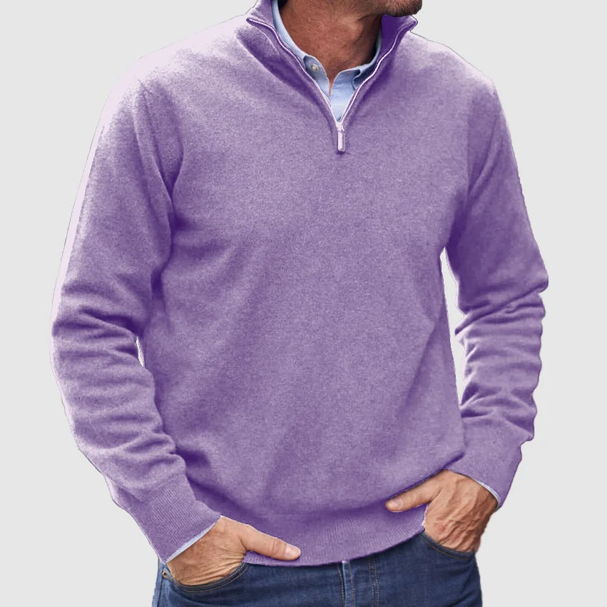Men's Quarter-Zip Knit Sweater with Stand Collar