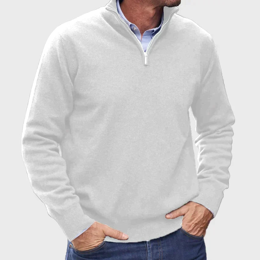 Men's Quarter-Zip Knit Sweater with Stand Collar